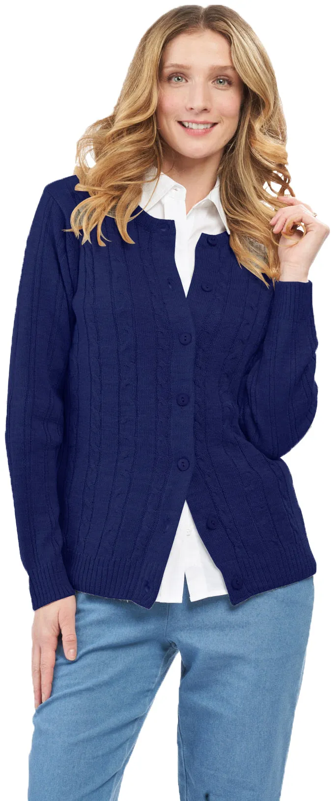 Women's Button Front Cable Cardigan - Button Up Sweater in Soft, Lightweight Acrylic