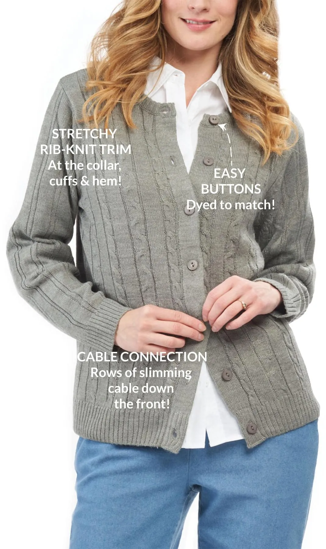 Women's Button Front Cable Cardigan - Button Up Sweater in Soft, Lightweight Acrylic