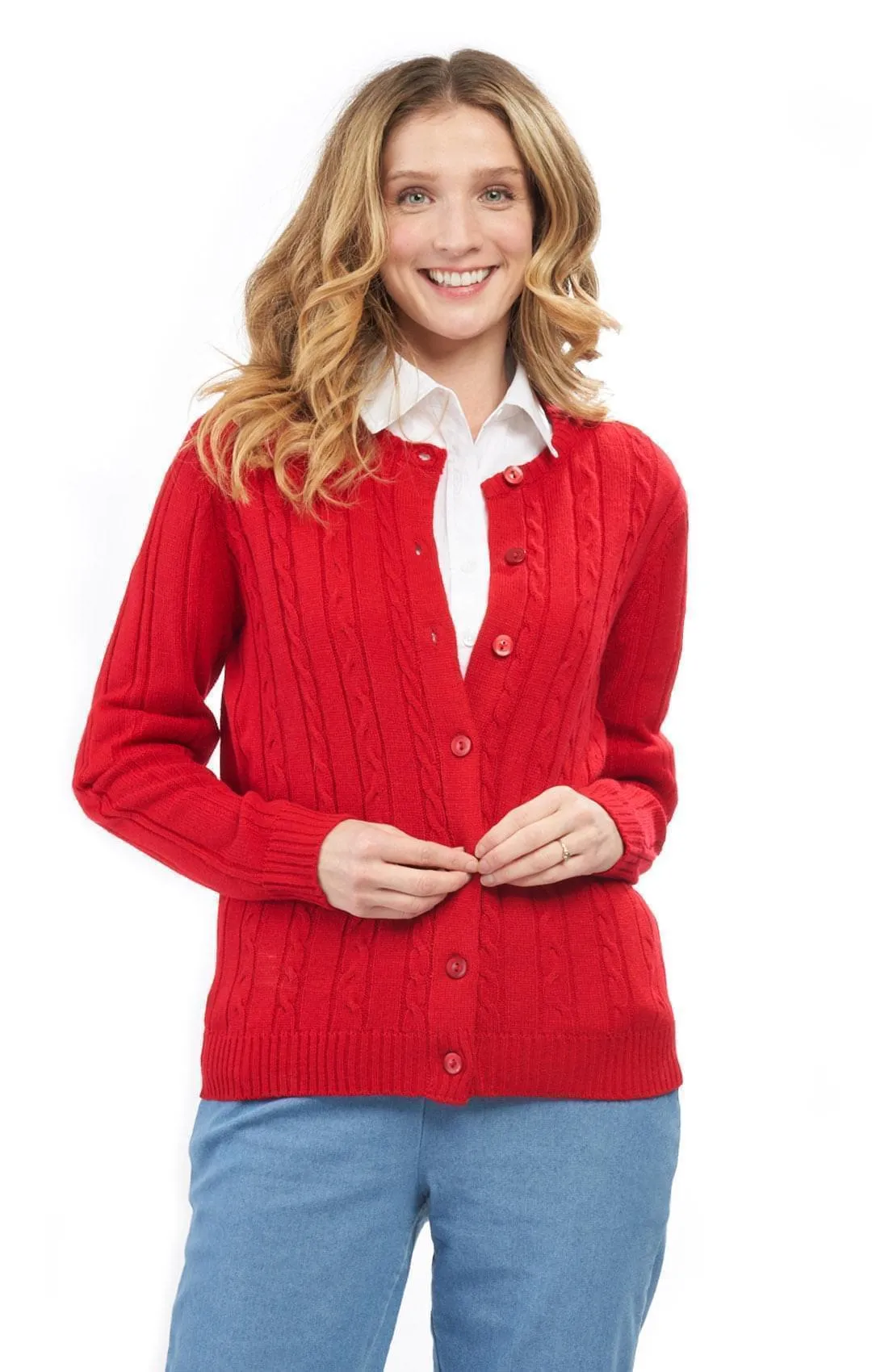Women's Button Front Cable Cardigan - Button Up Sweater in Soft, Lightweight Acrylic