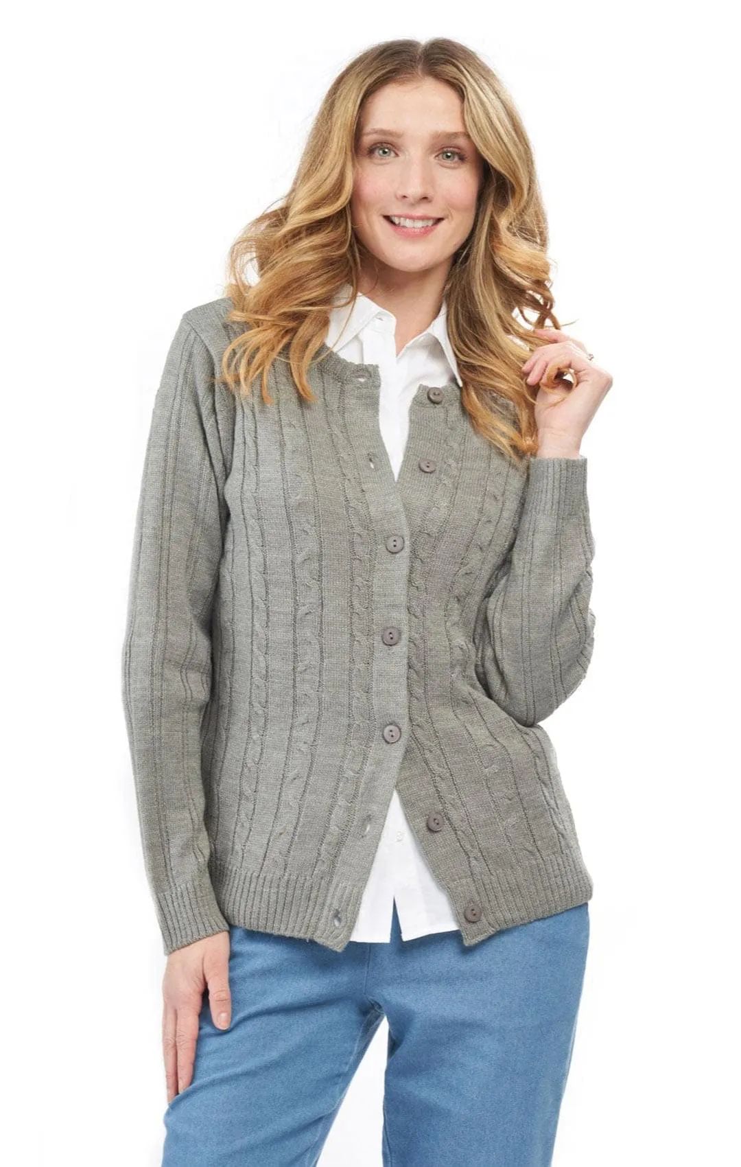 Women's Button Front Cable Cardigan - Button Up Sweater in Soft, Lightweight Acrylic