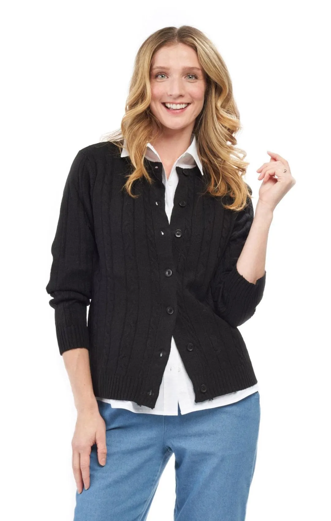 Women's Button Front Cable Cardigan - Button Up Sweater in Soft, Lightweight Acrylic
