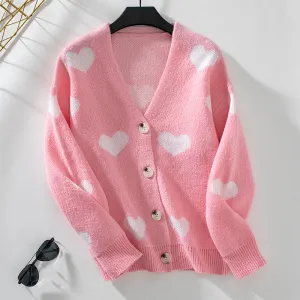 Women's Button Front Cardigan Featuring Sweet Heart Embroidery