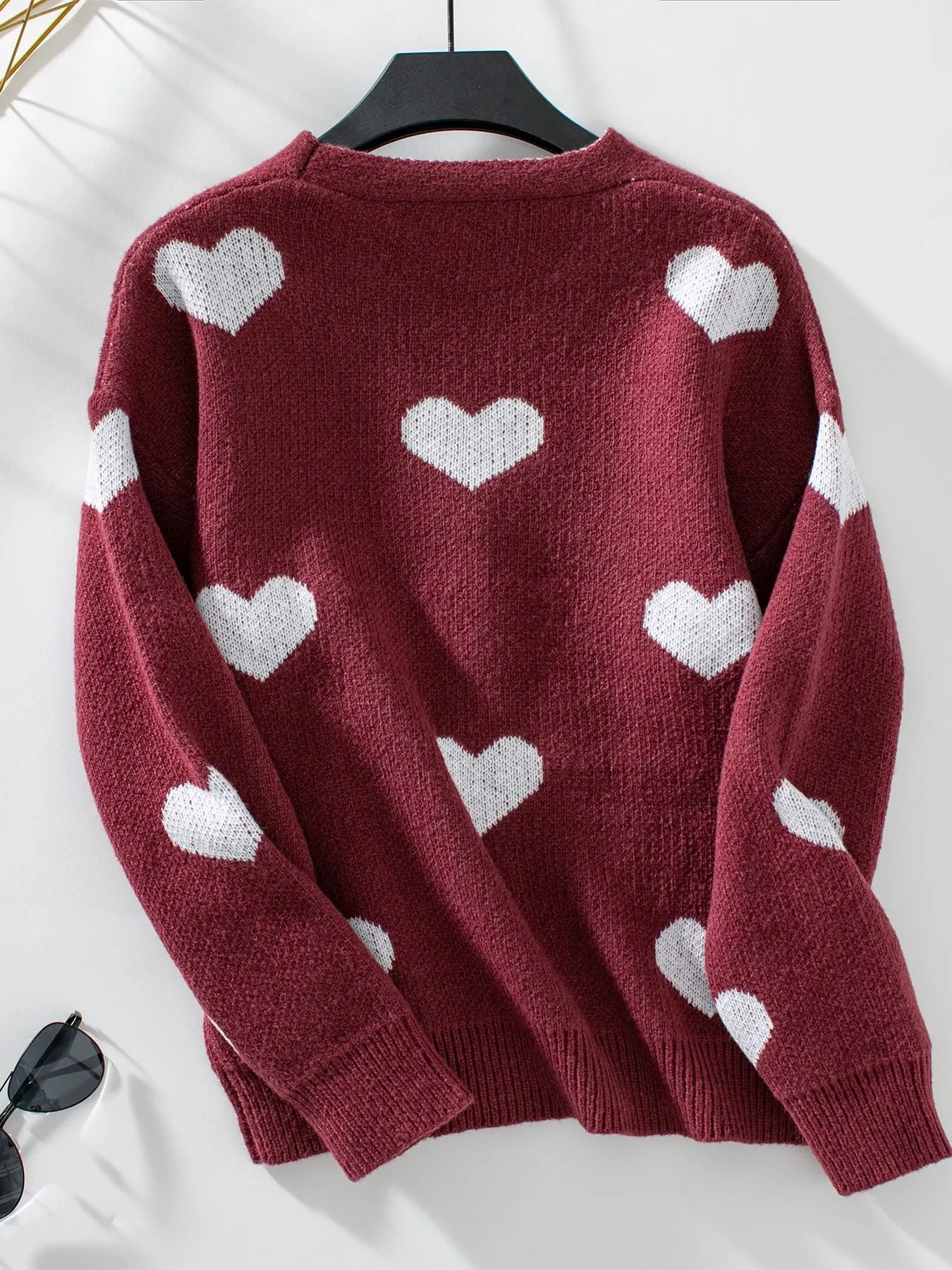 Women's Button Front Cardigan Featuring Sweet Heart Embroidery