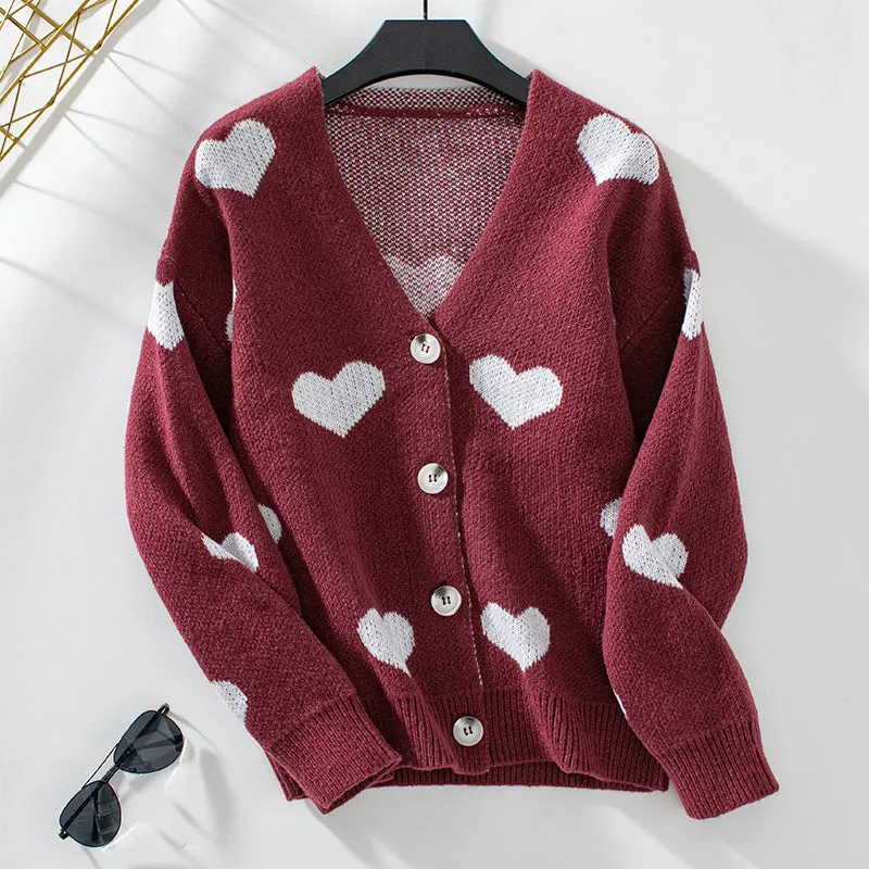Women's Button Front Cardigan Featuring Sweet Heart Embroidery