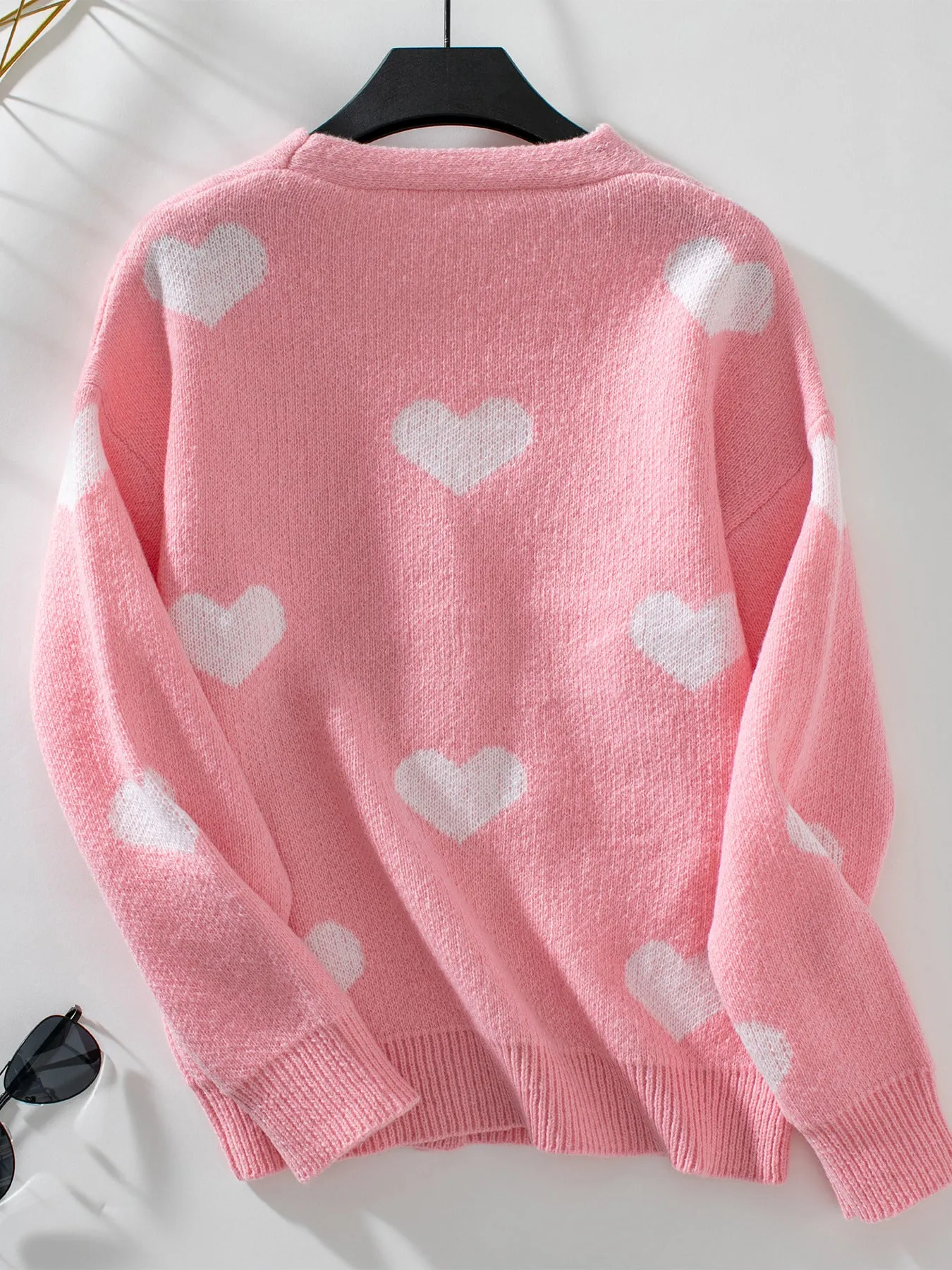 Women's Button Front Cardigan Featuring Sweet Heart Embroidery