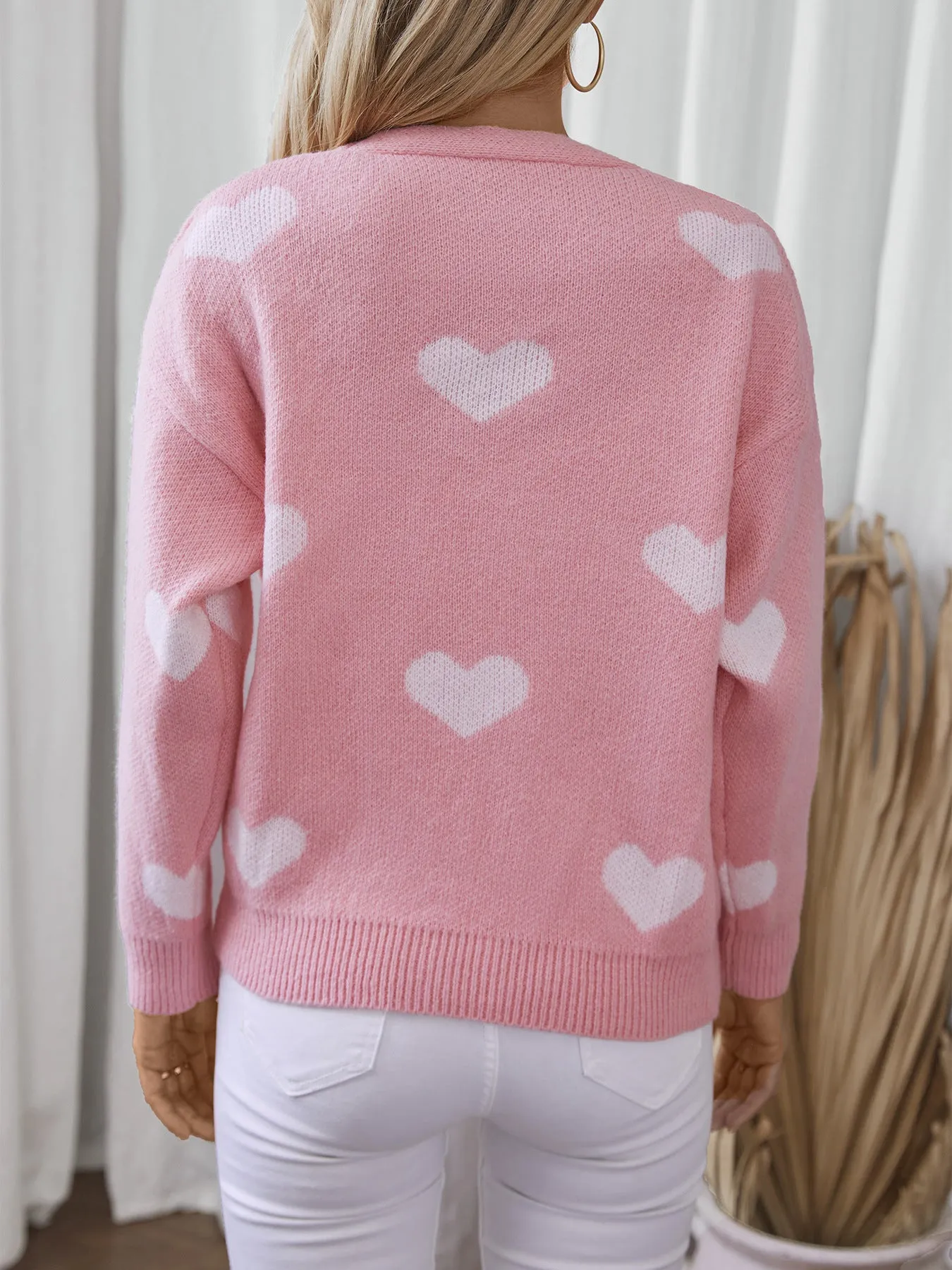 Women's Button Front Cardigan Featuring Sweet Heart Embroidery