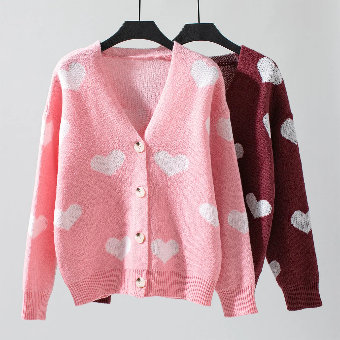Women's Button Front Cardigan Featuring Sweet Heart Embroidery