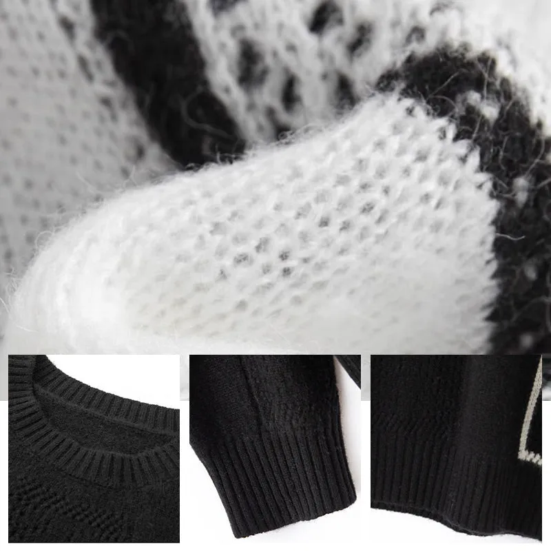 Women's Color Block Plaid Print Knitted Pullover Sweaters