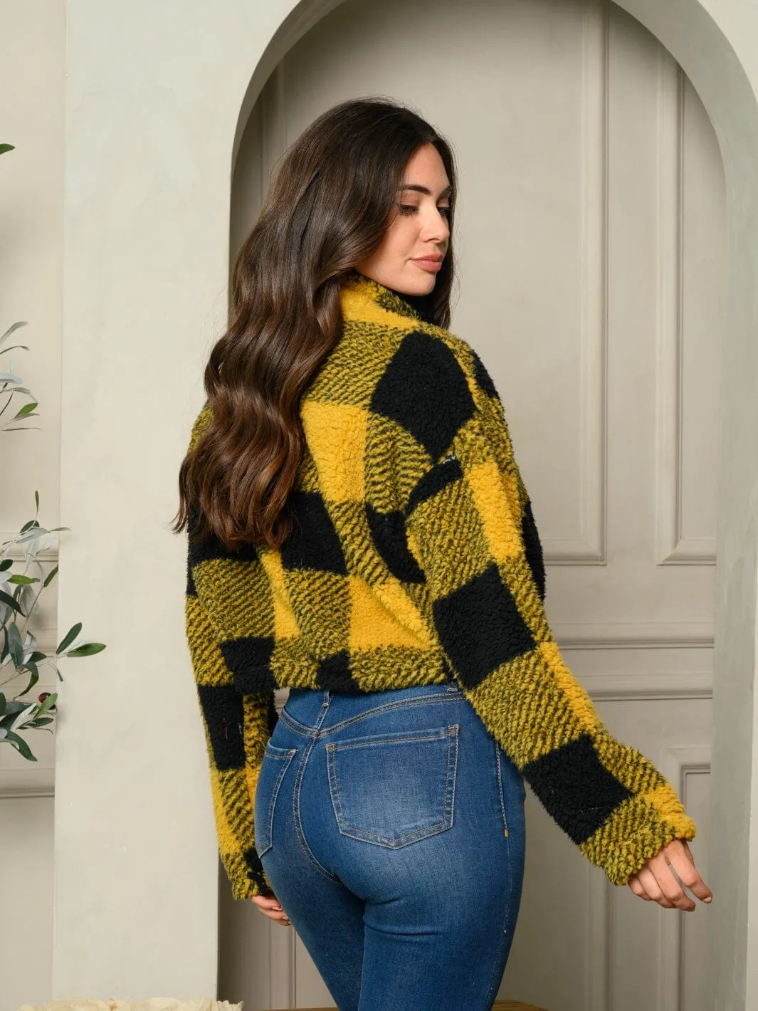 WOMEN'S LONG SLEEVE ZIP UP PLAID PULLOVER SWEATER
