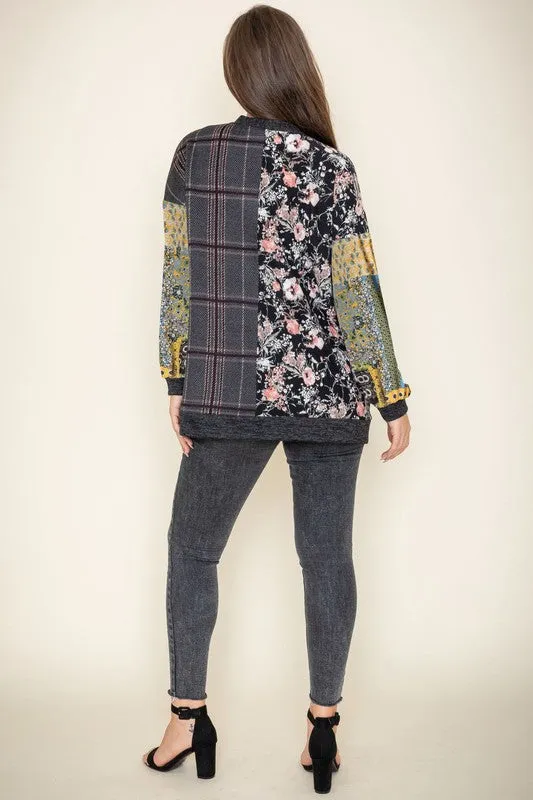 Women's Mix Fabric Multicolor Open Cardigan