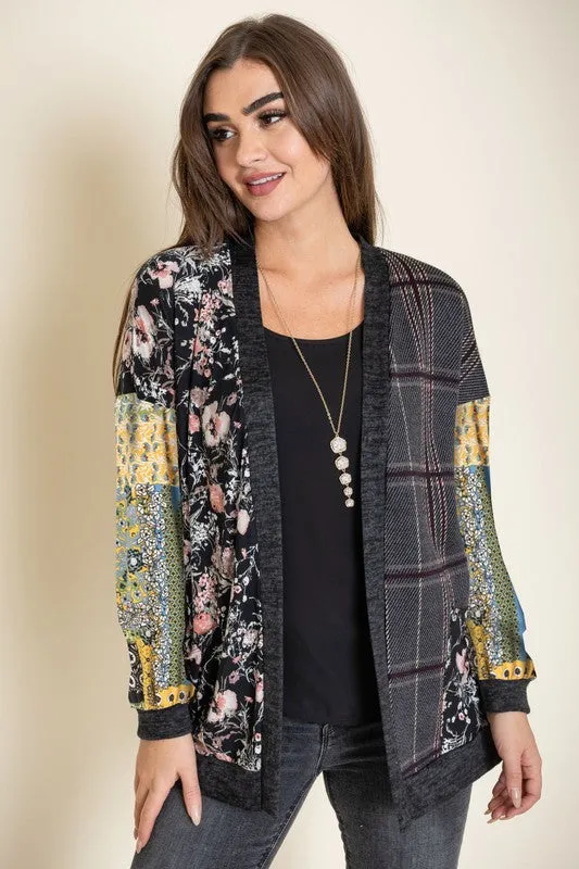 Women's Mix Fabric Multicolor Open Cardigan