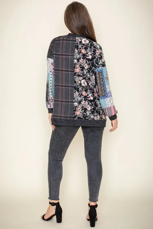 Women's Mix Fabric Multicolor Open Cardigan