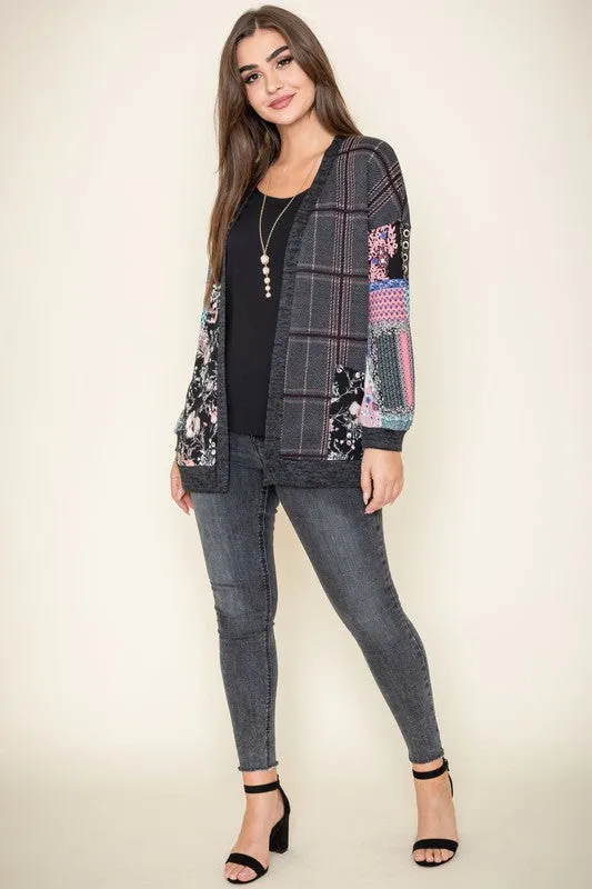 Women's Mix Fabric Multicolor Open Cardigan