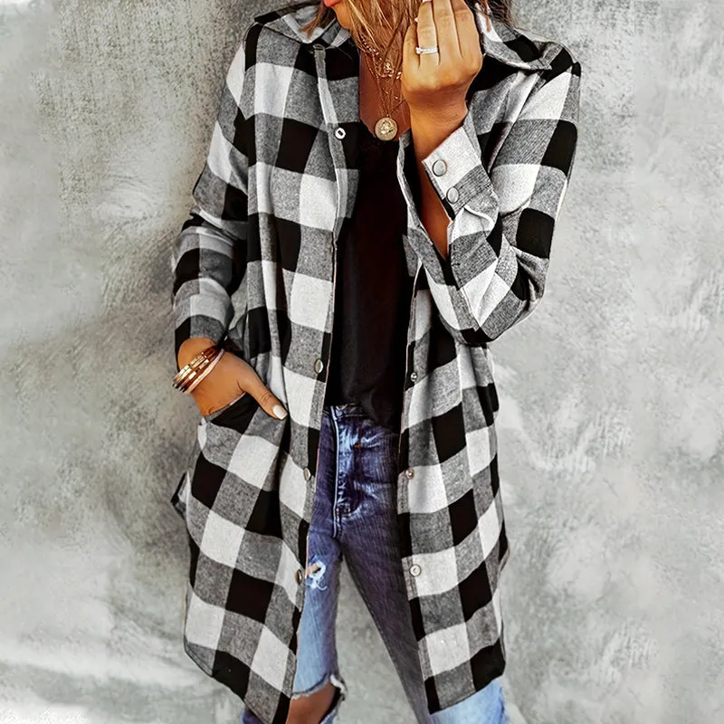 Women’s Plaid Longline Shirt Jacket