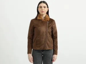 Women's Regular Fit Fur Detail Suede Jacket