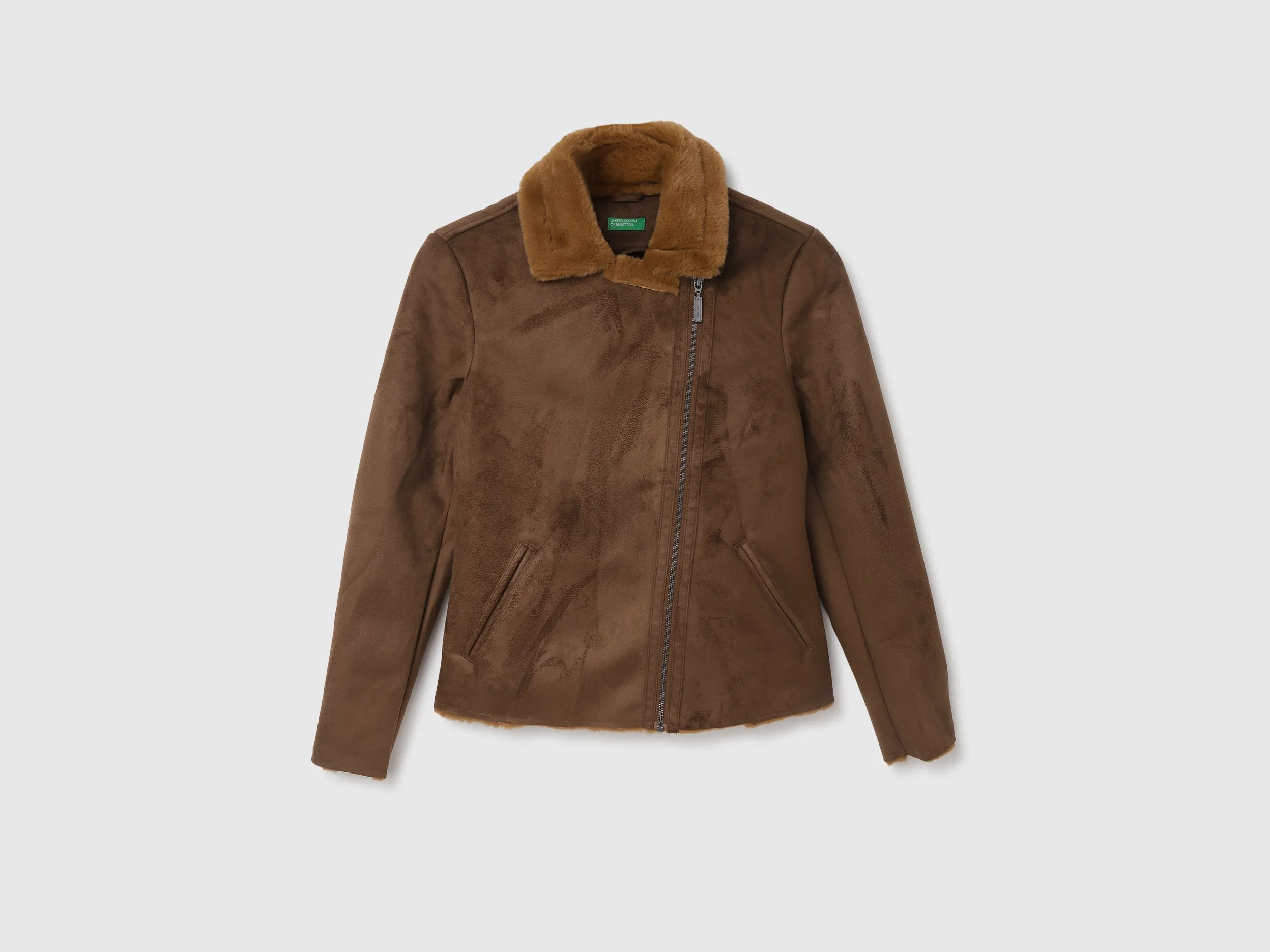 Women's Regular Fit Fur Detail Suede Jacket