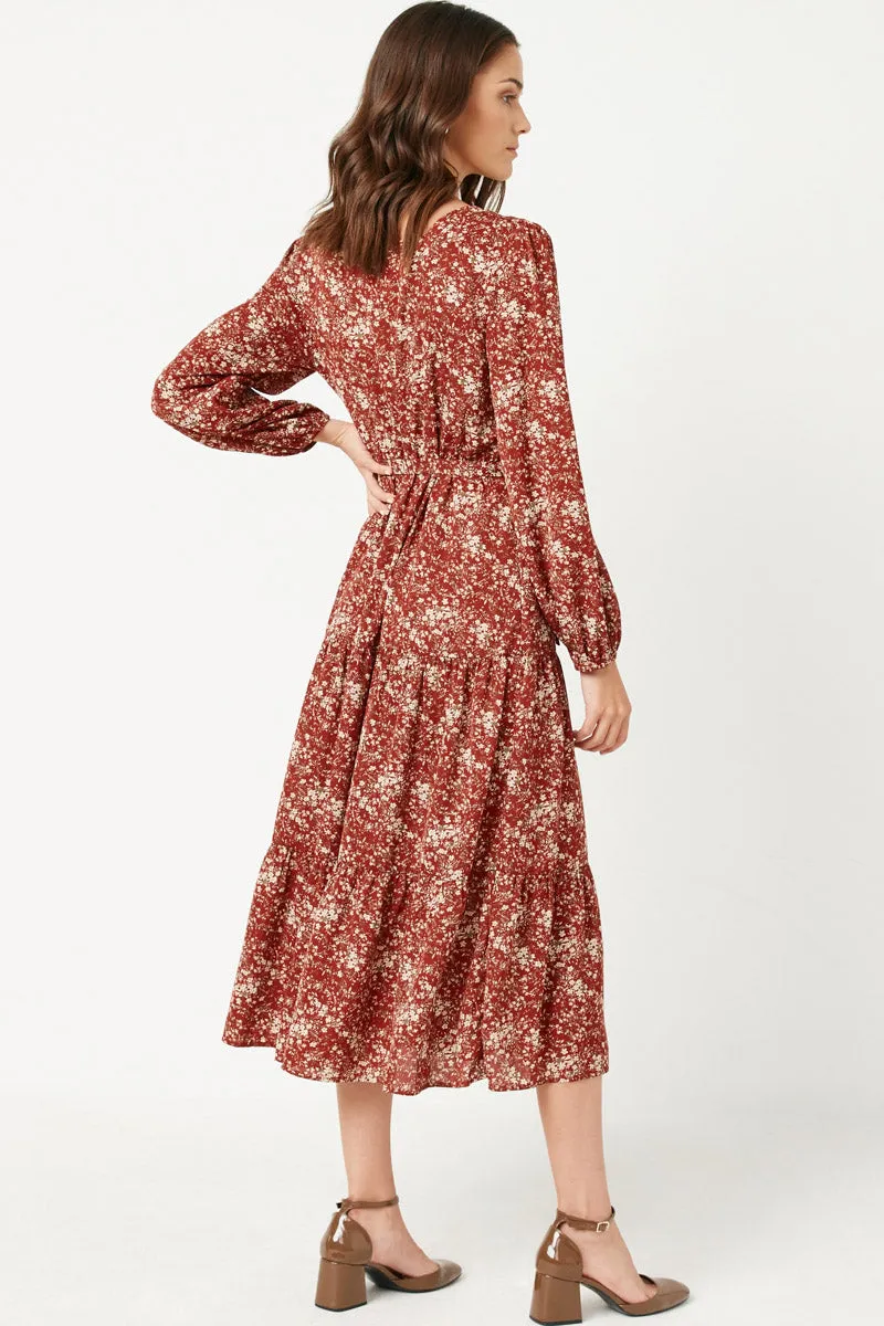 Womens Square Neck Puff Sleeve Belted Dress