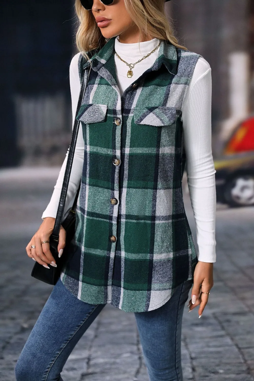 Women's Versatile Plaid Vest Coat with Button Closure | Ideal for Layering