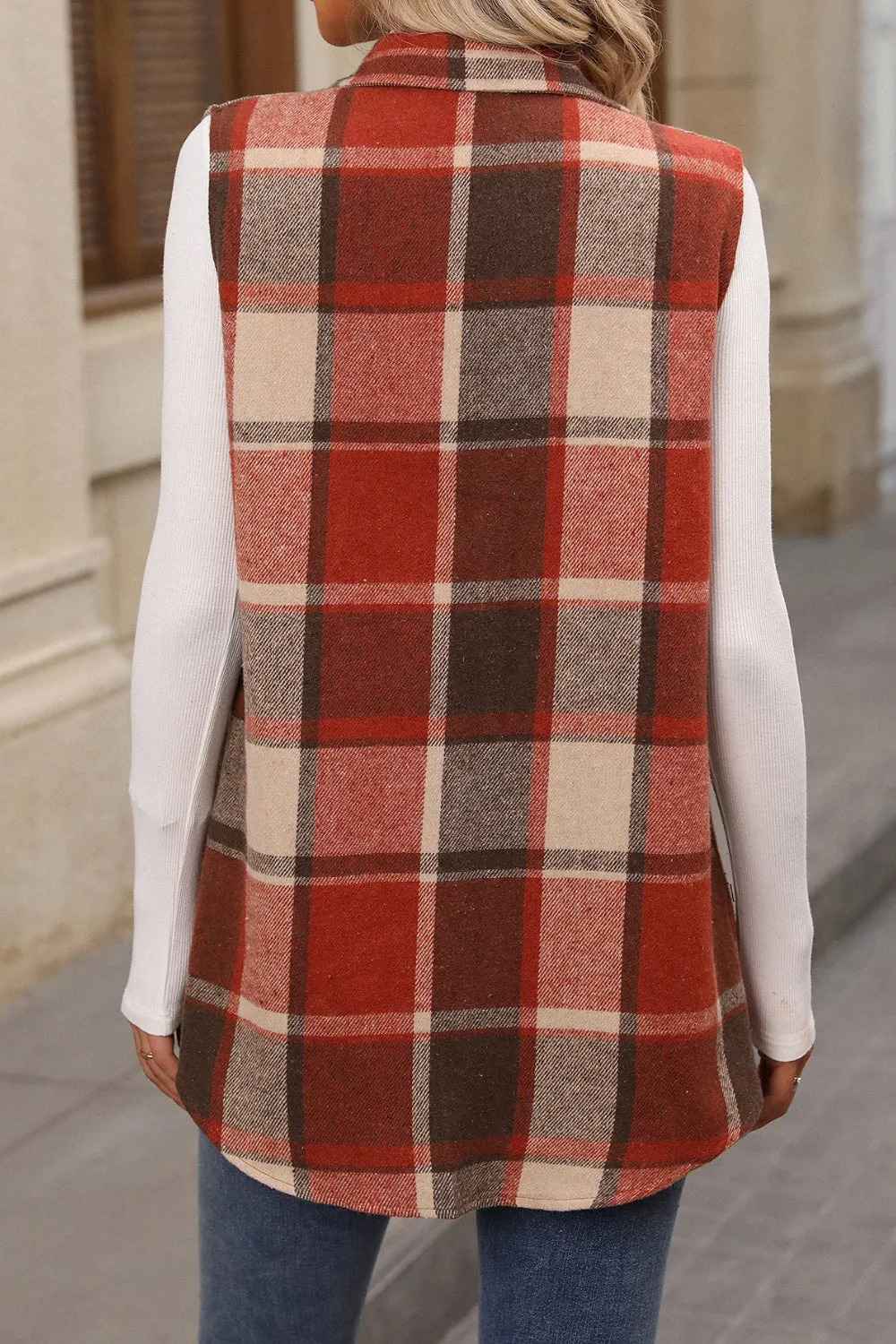 Women's Versatile Plaid Vest Coat with Button Closure | Ideal for Layering