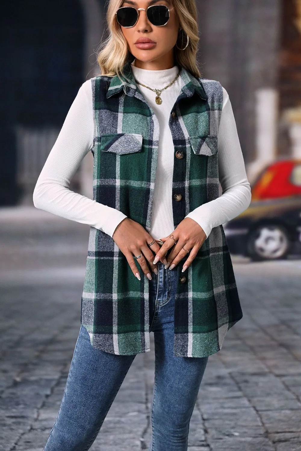Women's Versatile Plaid Vest Coat with Button Closure | Ideal for Layering