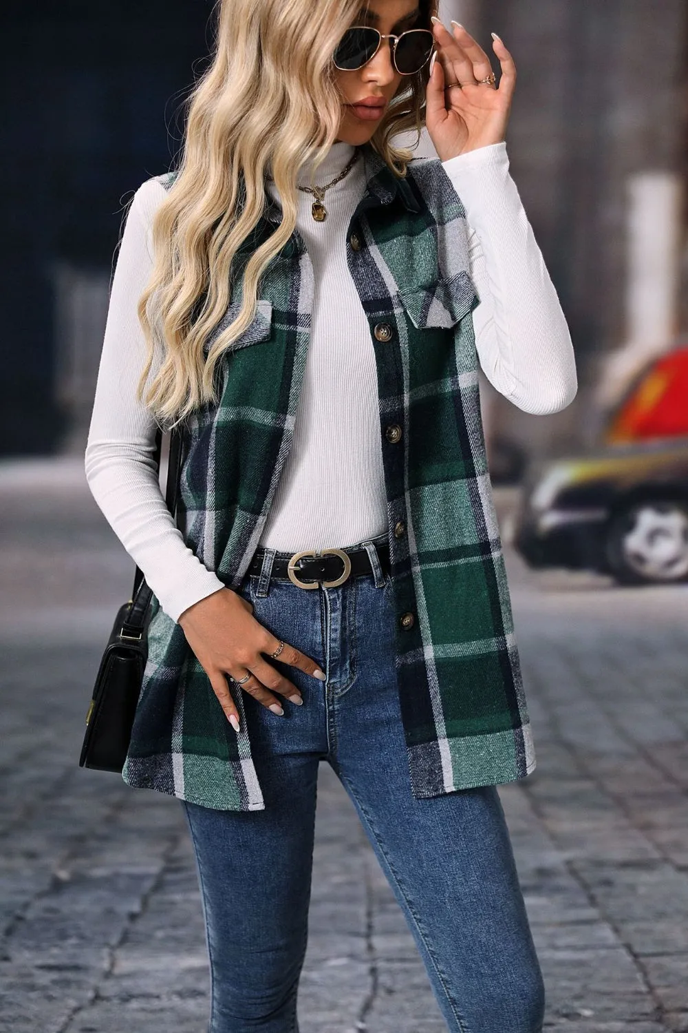 Women's Versatile Plaid Vest Coat with Button Closure | Ideal for Layering