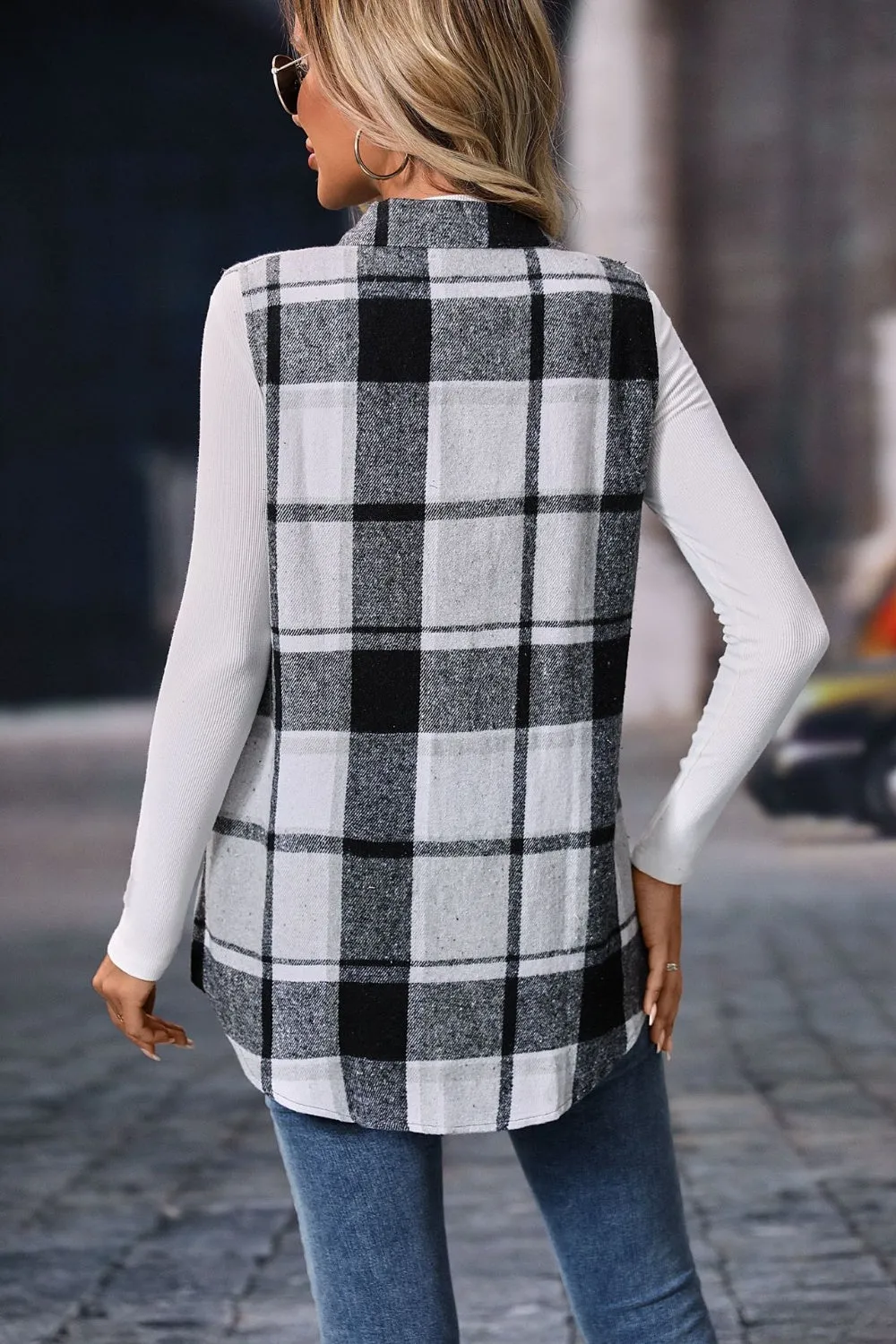 Women's Versatile Plaid Vest Coat with Button Closure | Ideal for Layering