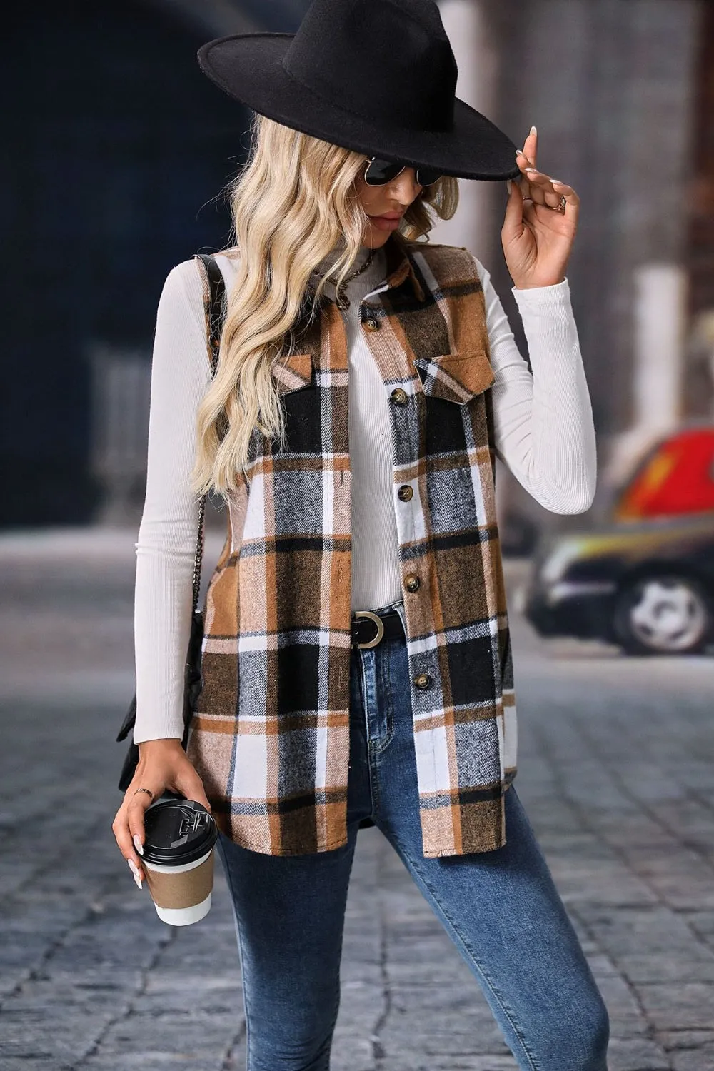 Women's Versatile Plaid Vest Coat with Button Closure | Ideal for Layering