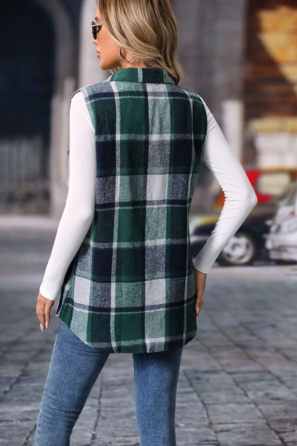 Women's Versatile Plaid Vest Coat with Button Closure | Ideal for Layering