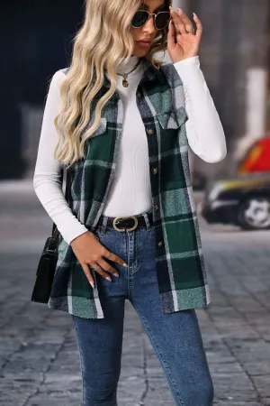 Women's Versatile Plaid Vest Coat with Button Closure | Ideal for Layering