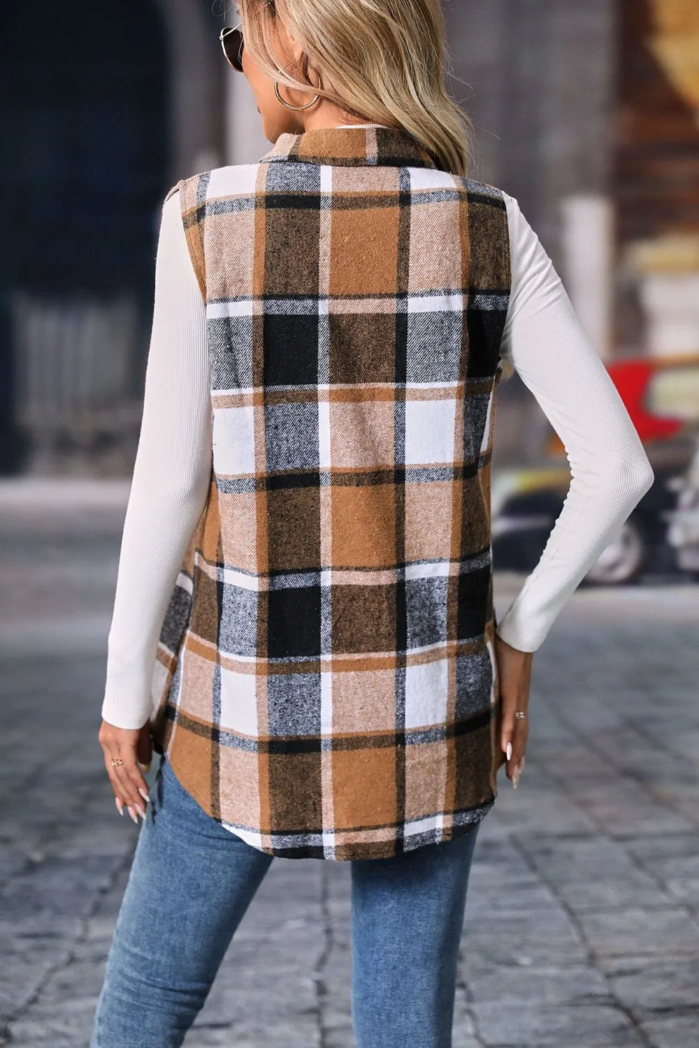 Women's Versatile Plaid Vest Coat with Button Closure | Ideal for Layering