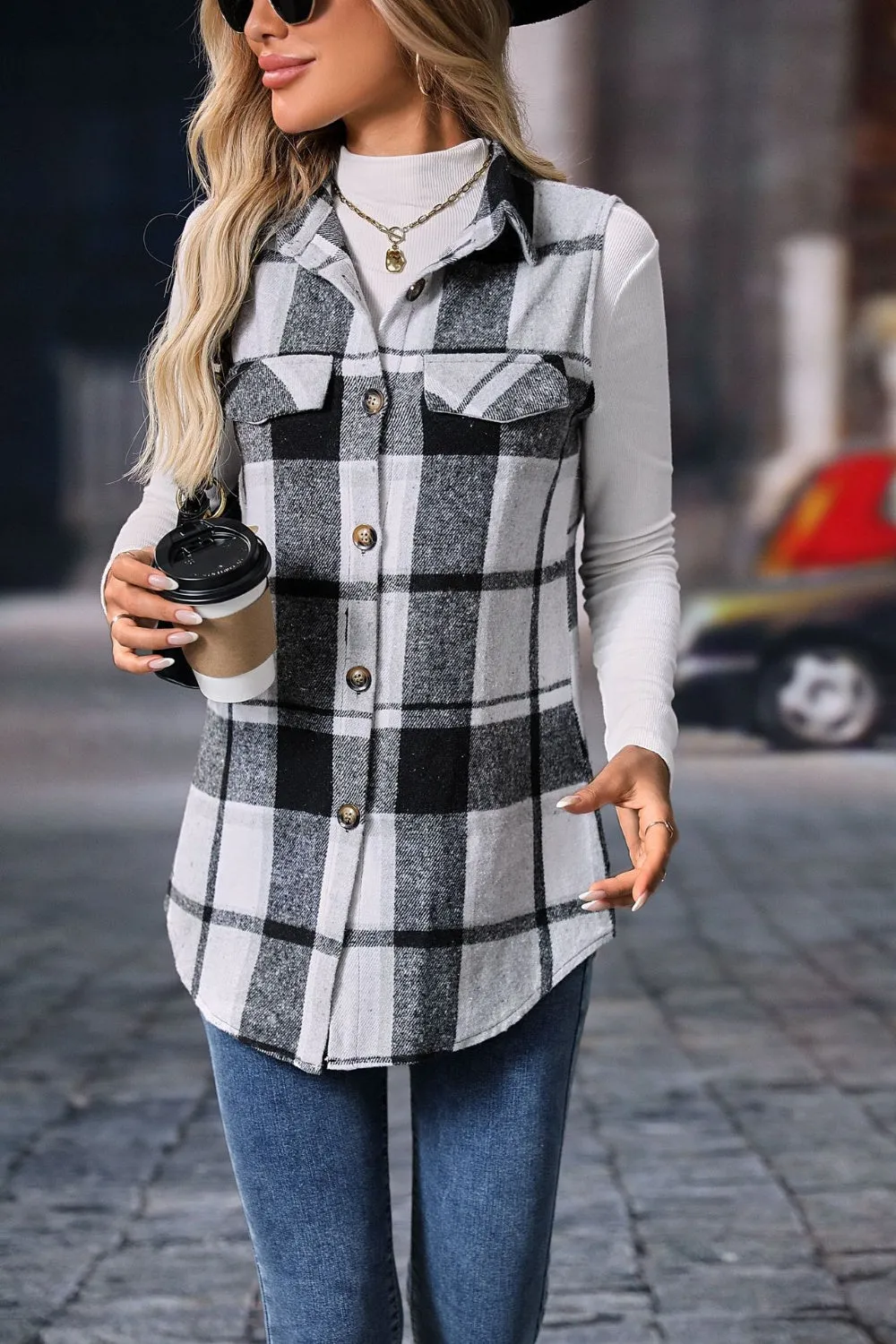 Women's Versatile Plaid Vest Coat with Button Closure | Ideal for Layering