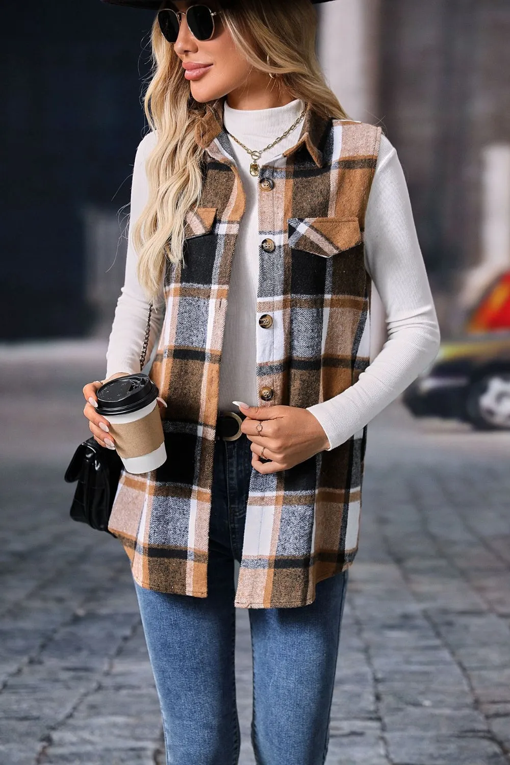 Women's Versatile Plaid Vest Coat with Button Closure | Ideal for Layering