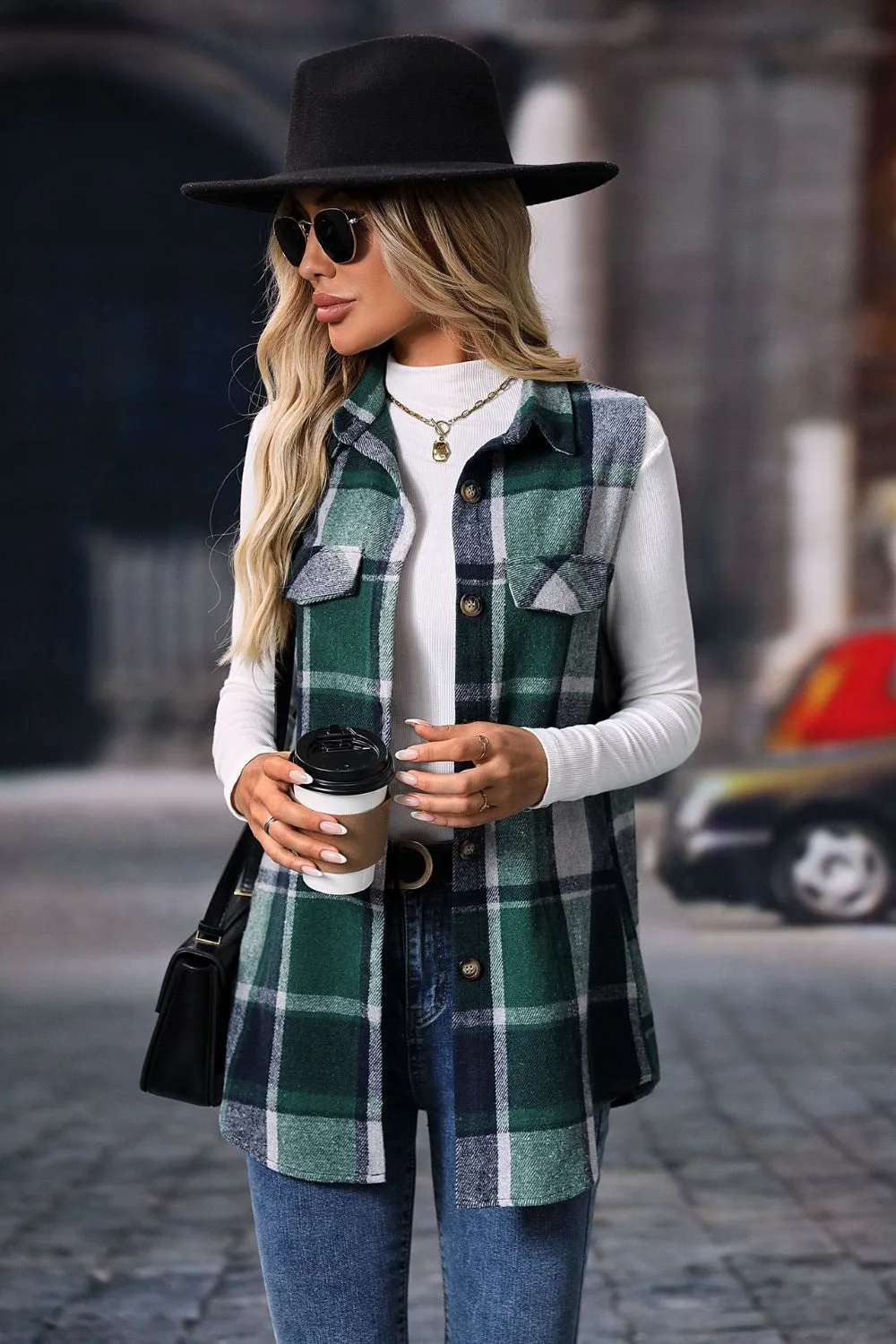 Women's Versatile Plaid Vest Coat with Button Closure | Ideal for Layering