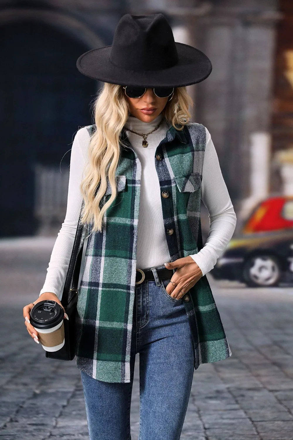 Women's Versatile Plaid Vest Coat with Button Closure | Ideal for Layering