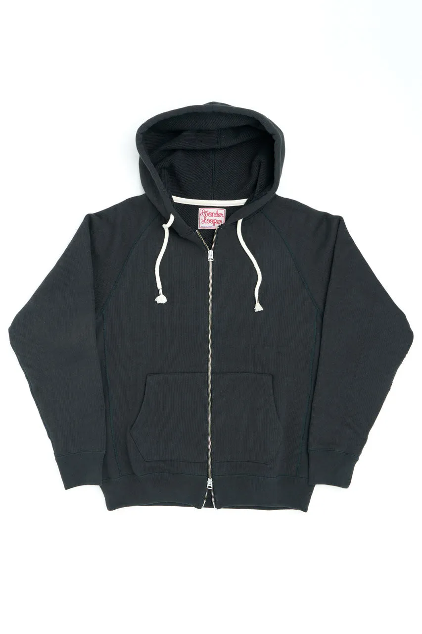 Wonder Looper Zip Hoodie Double Heavyweight French Terry Sumi Black