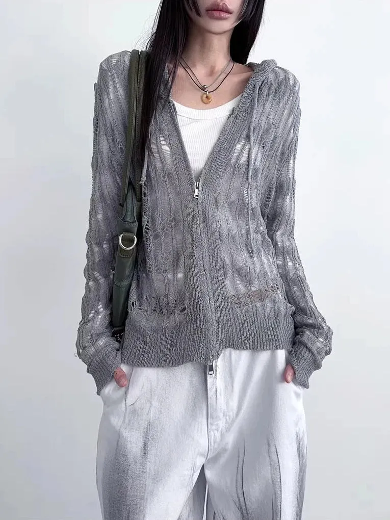Y2K Crochet Hooded Cardigan