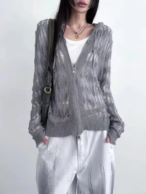 Y2K Crochet Hooded Cardigan