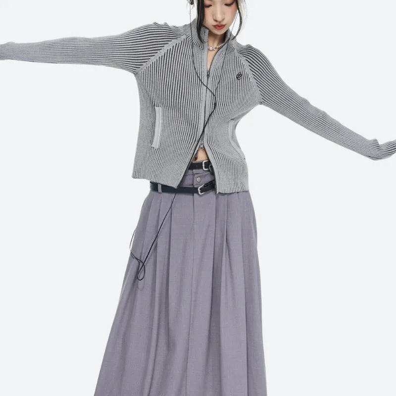 Y2K Double Zip-Up Ribbed Cardigan