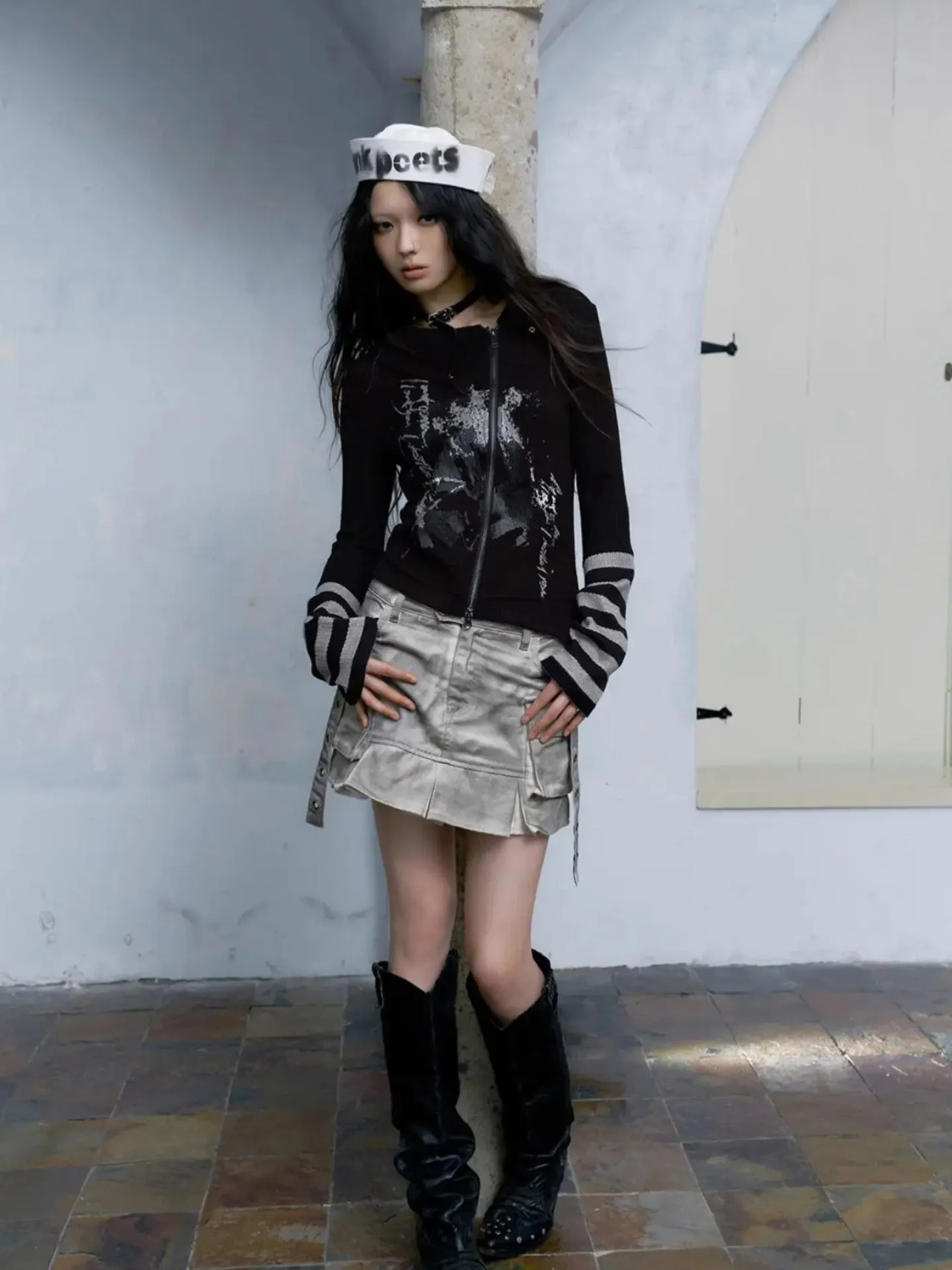 Y2K Grunge Asymmetric Zip-Up Cardigan