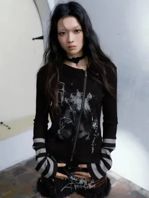 Y2K Grunge Asymmetric Zip-Up Cardigan