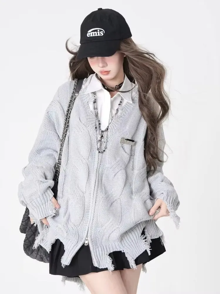 Y2K Ripped Knitted Cardigan