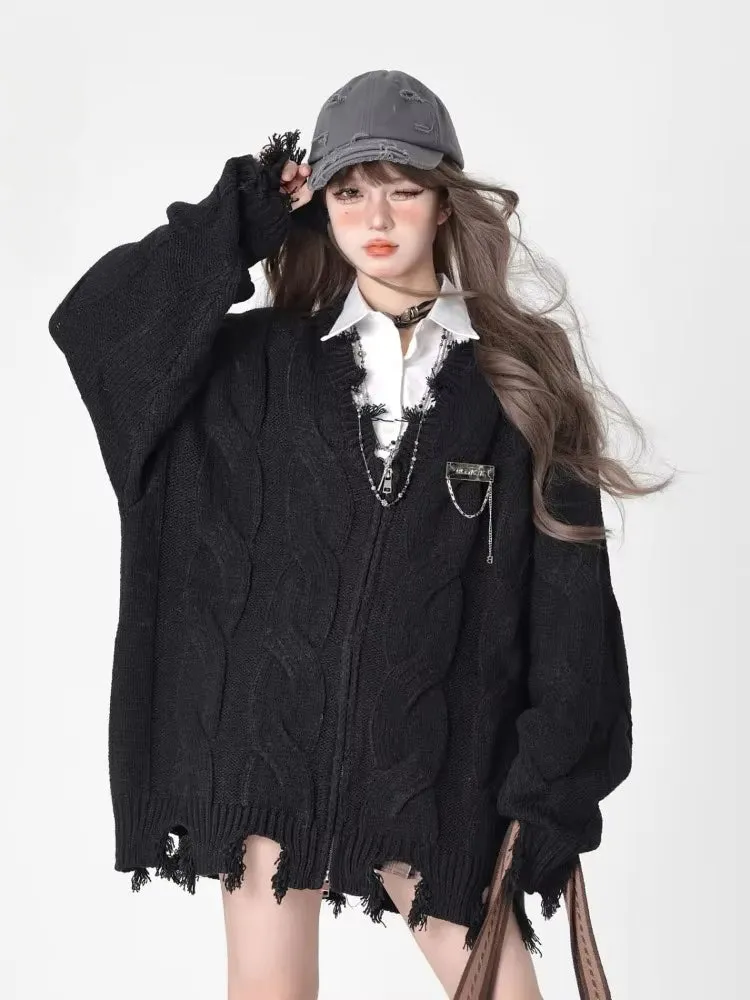 Y2K Ripped Knitted Cardigan