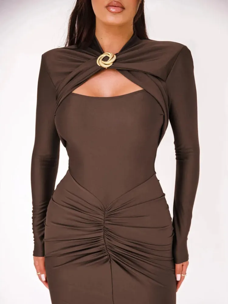Y2K Ruched Cut Out Midi Dress