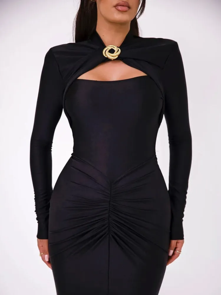 Y2K Ruched Cut Out Midi Dress