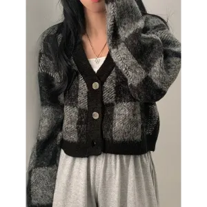 Y2K Style Full Zip Plaid Jacket in Pink and Black for Autumn Winter