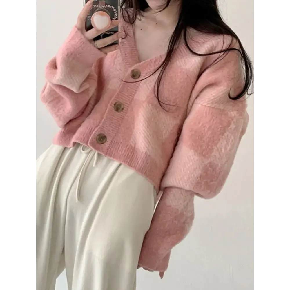 Y2K Style Full Zip Plaid Jacket in Pink and Black for Autumn Winter