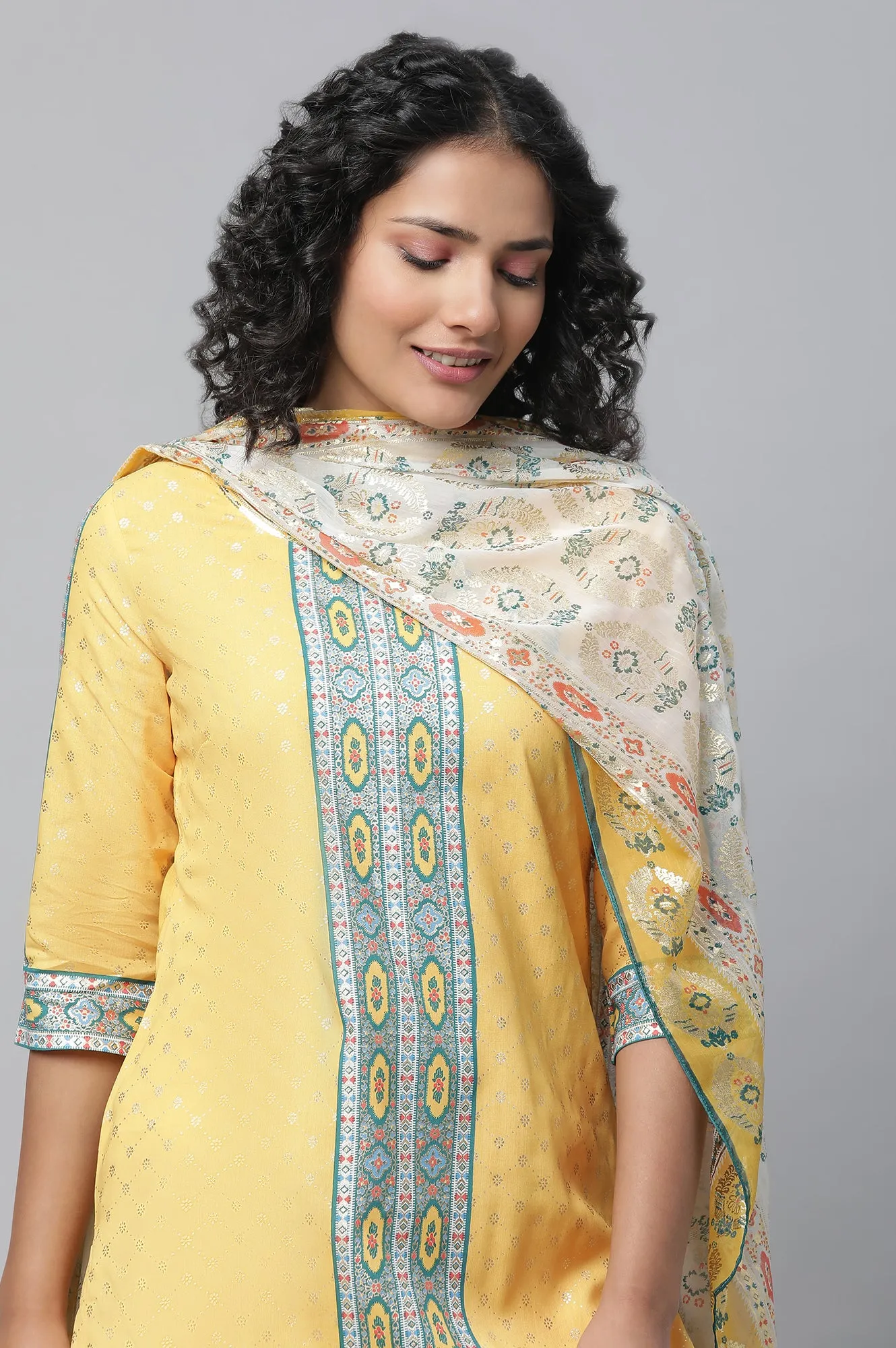 Yellow Festive kurta, Culottes & Dupatta Set