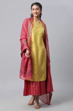 Yellow Foil Printed kurta, Culottes & Dupatta