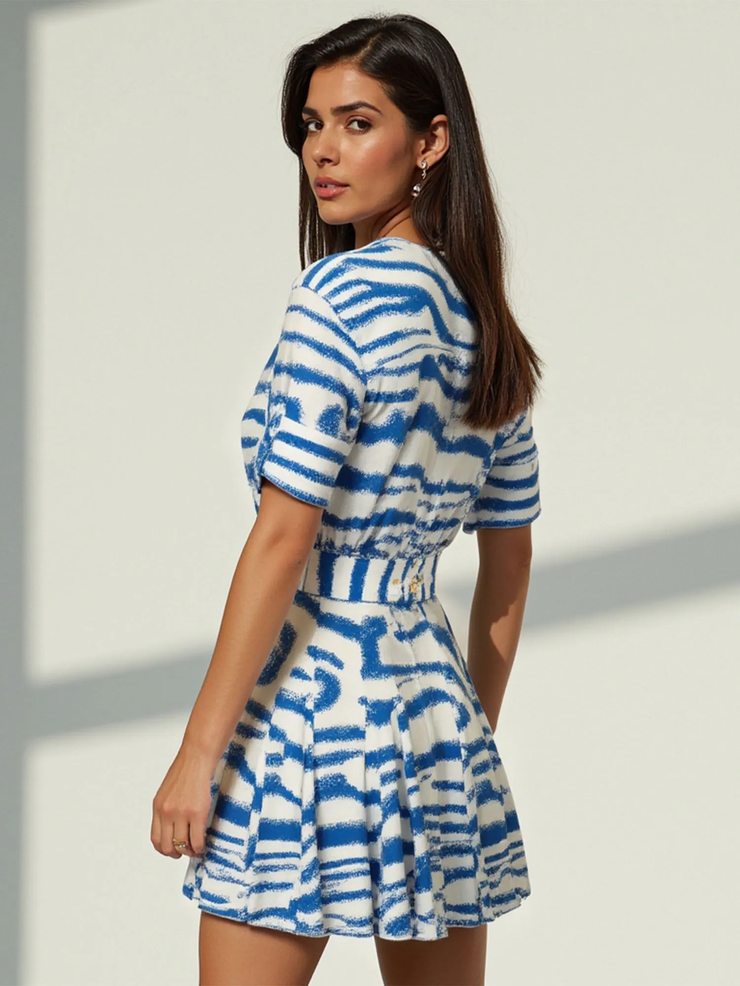 Zebra Print Belted Mini Shirt Dress